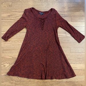 Poof! Long Sleeve Lace Up Maroon Mini Dress